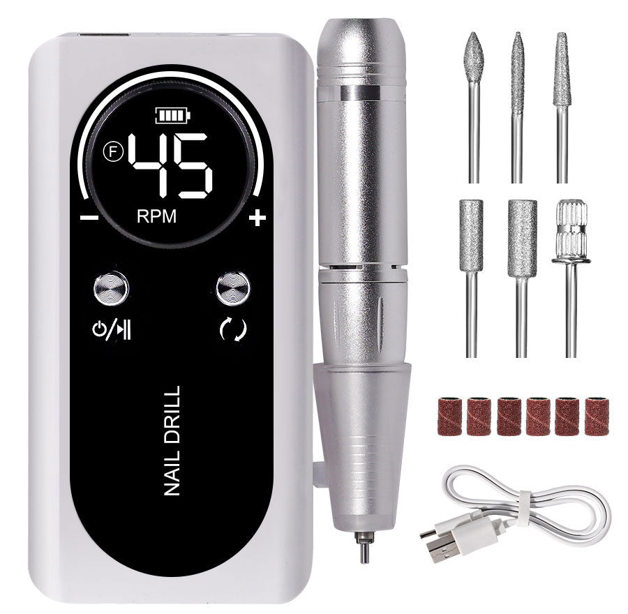 Lima de uñas eléctrica portátil profesional de 45000RPM con batería recargable | Bajo nivel de ruido para manicura