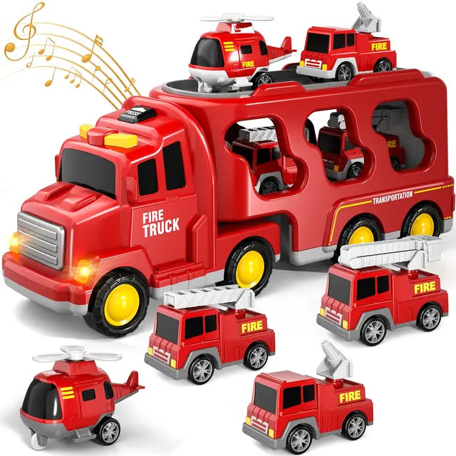 Camión de Juguete de Doble Piso - Bomberos y Construcción con Música