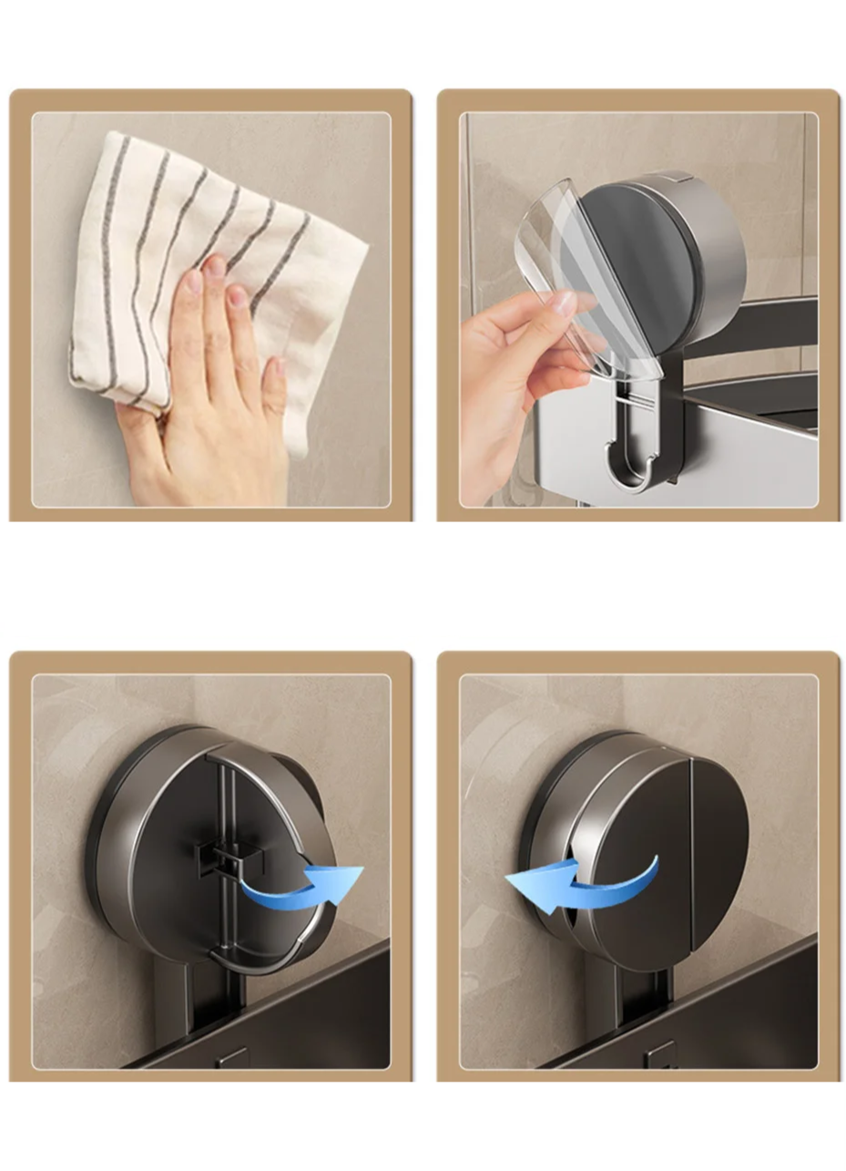 AquaGrip Estante de Ducha con Ventosas sin Perforación – Estante de Baño de Aluminio, Montaje en Esquina o Pared