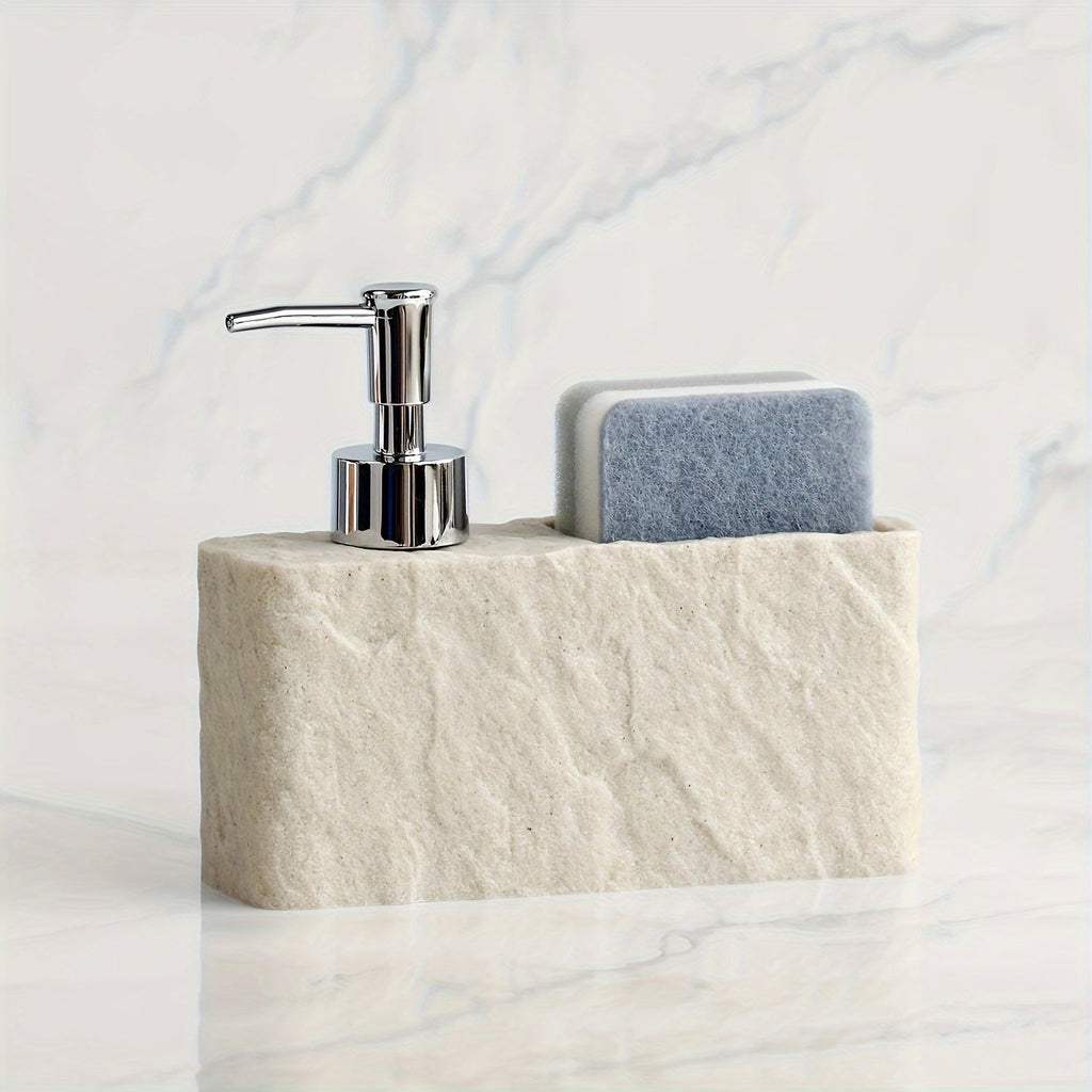 Dispensador de jabón de cocina con soporte para esponja de piedra natural – Elegante y práctico