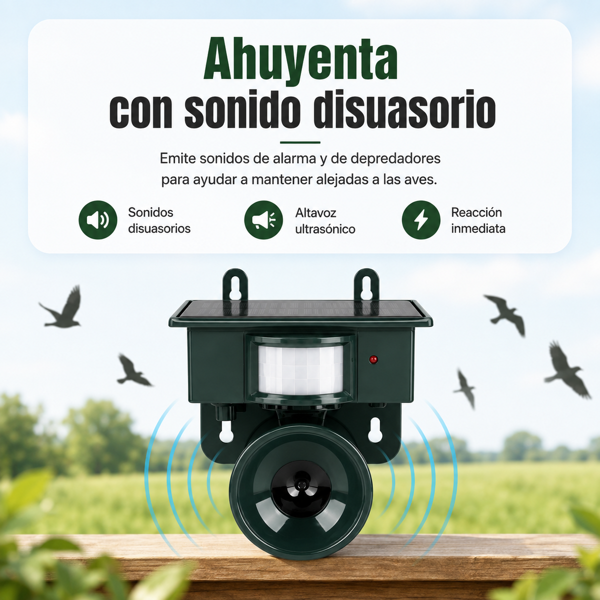 Repelente de Aves Solar Ultrasonico Inteligente