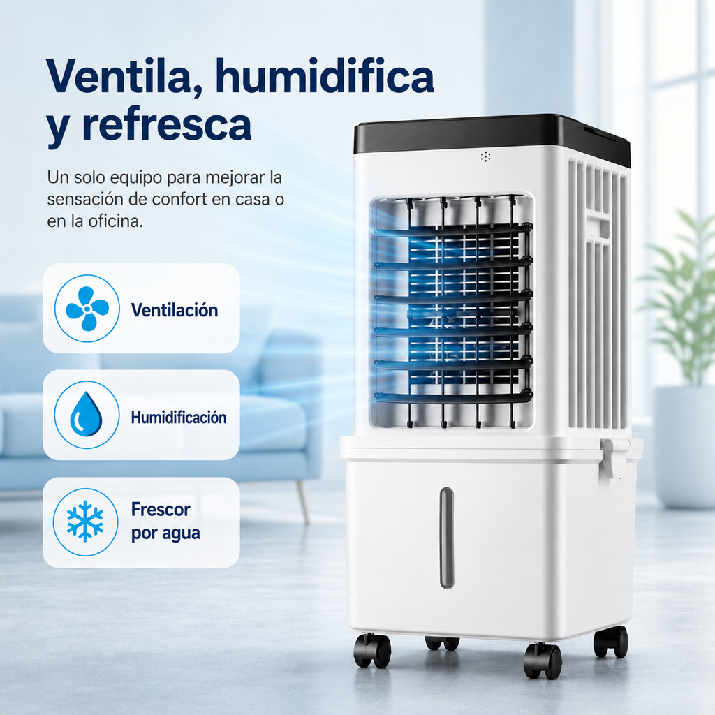Aire Acondicionado Móvil – tanque de agua de 15L con elementos refrigerantes y 3 velocidades