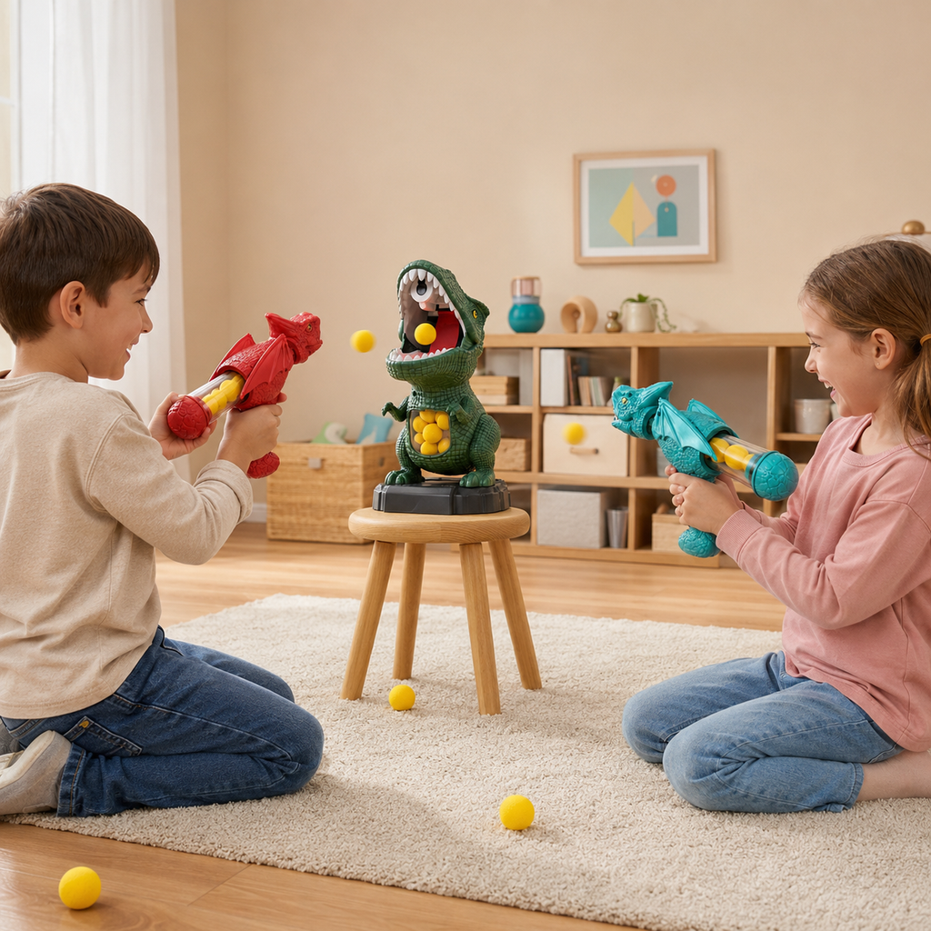 DINOPOP BLASTER – Jeu de tir de dinosaures pour enfants avec des balles en mousse souple et une cible