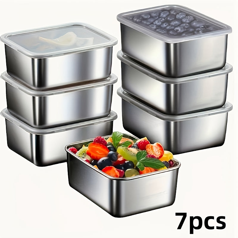 Set de Almacenamiento de Alimentos de Acero Inoxidable de 7 Piezas – Contenedores Apilables con Tapas de Plástico
