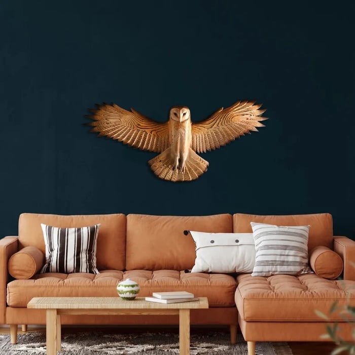 Decoración de Pared de Búho de Madera Hecha a Mano con Ganchos de Colgar Preinstalados