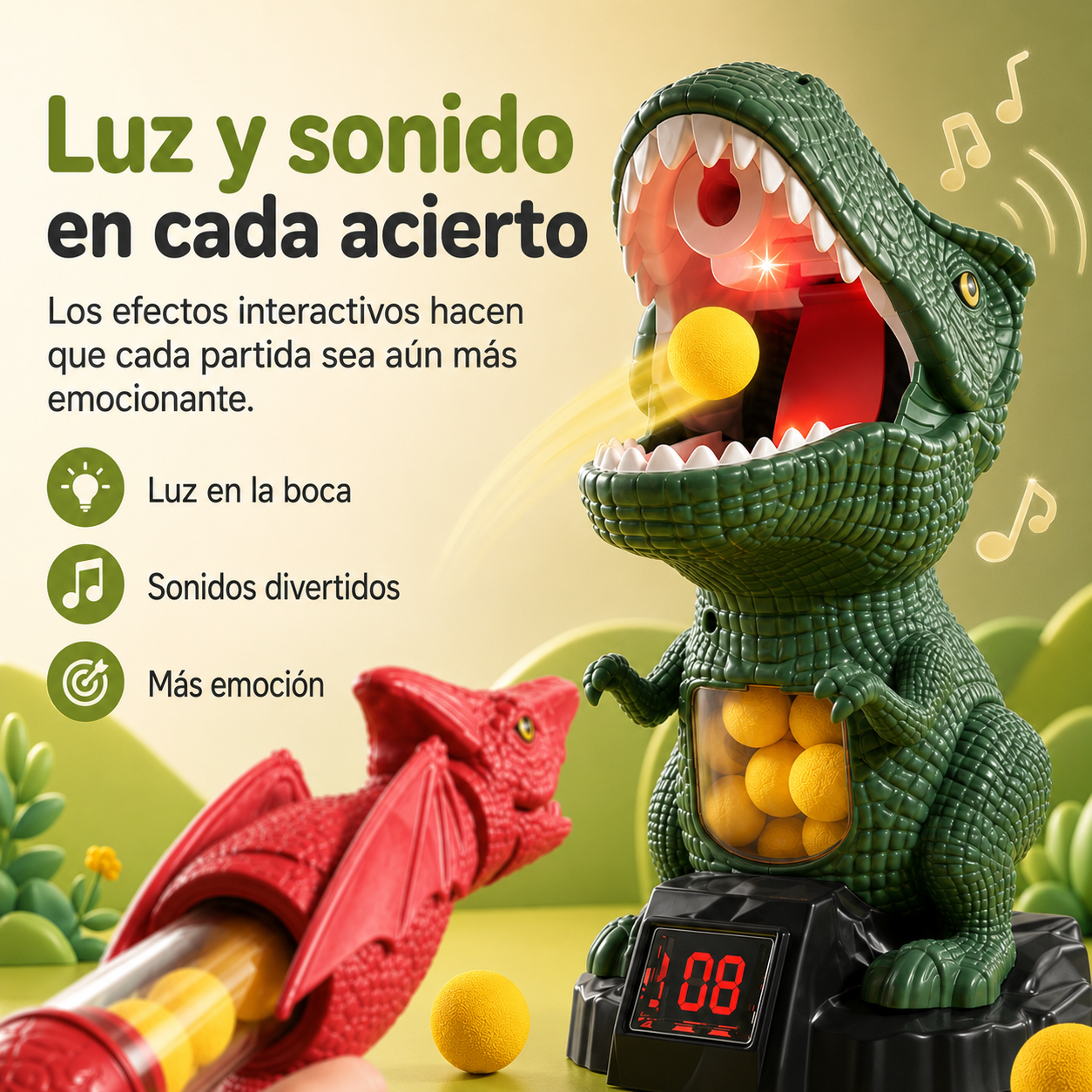 DINOPOP BLASTER – Jeu de tir de dinosaures pour enfants avec des balles en mousse souple et une cible