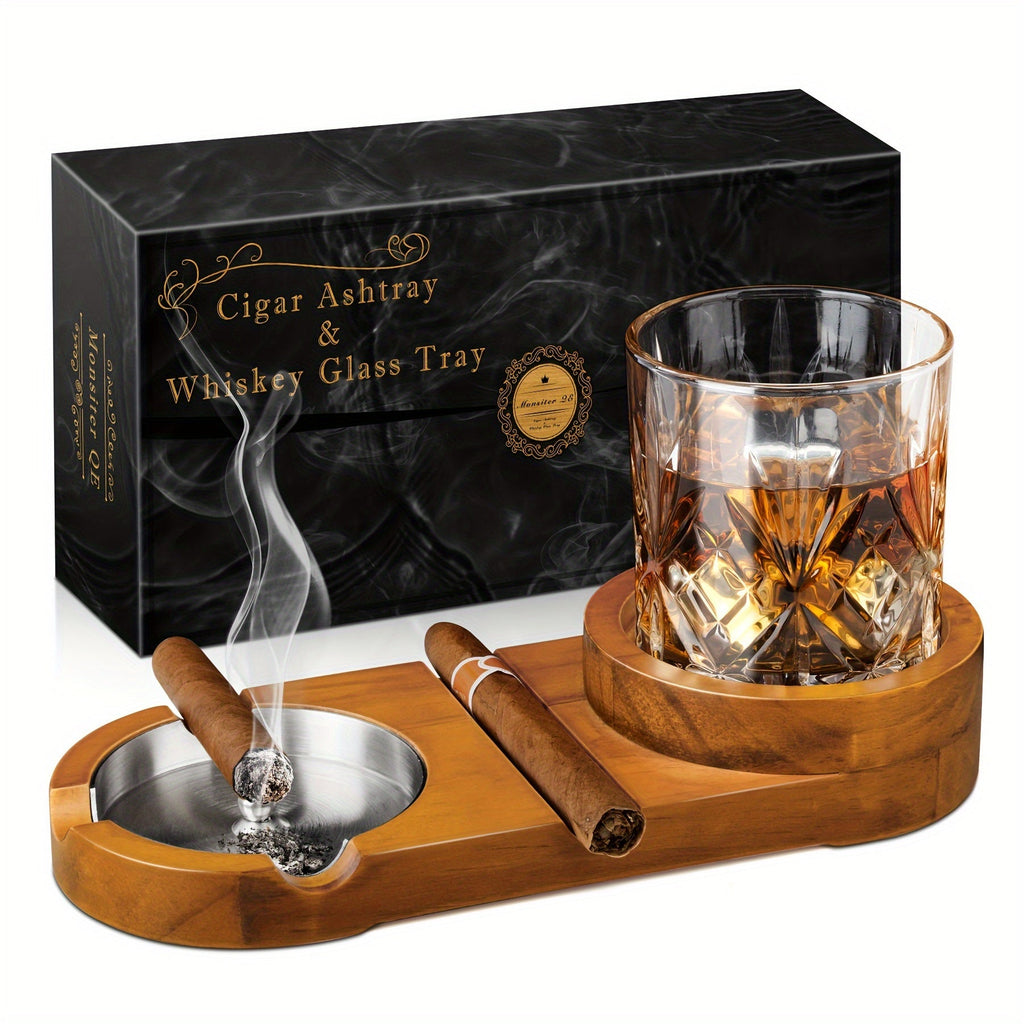 Cenicero Creativo para Puros y Bandeja para Vaso de Whiskey - El Regalo Perfecto para el Día del Padre o Regalo Corporativo