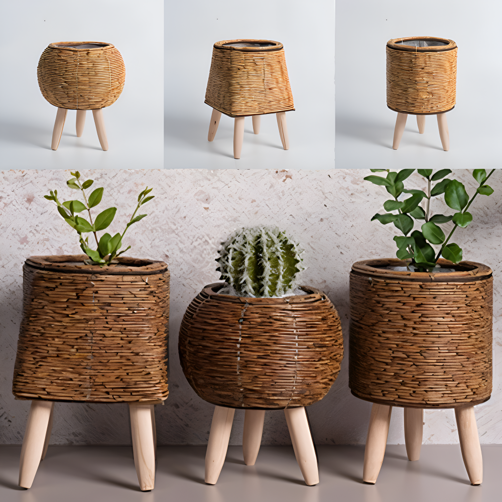 Maceta de Rattan Artificial de Estilo Rústico