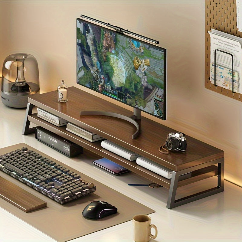 MODERNLIFT - Soporte de Monitor de Madera que Ahorra Espacio con Almacenamiento, Marco de Metal Duradero