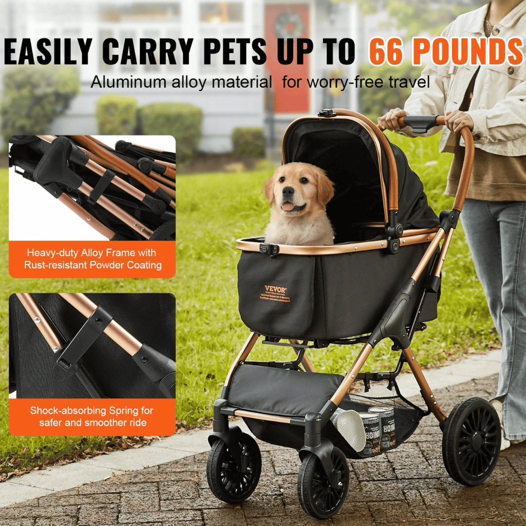 Carrito de Perro Plegable Fácil con Canasta Desmontable para Perros Pequeños