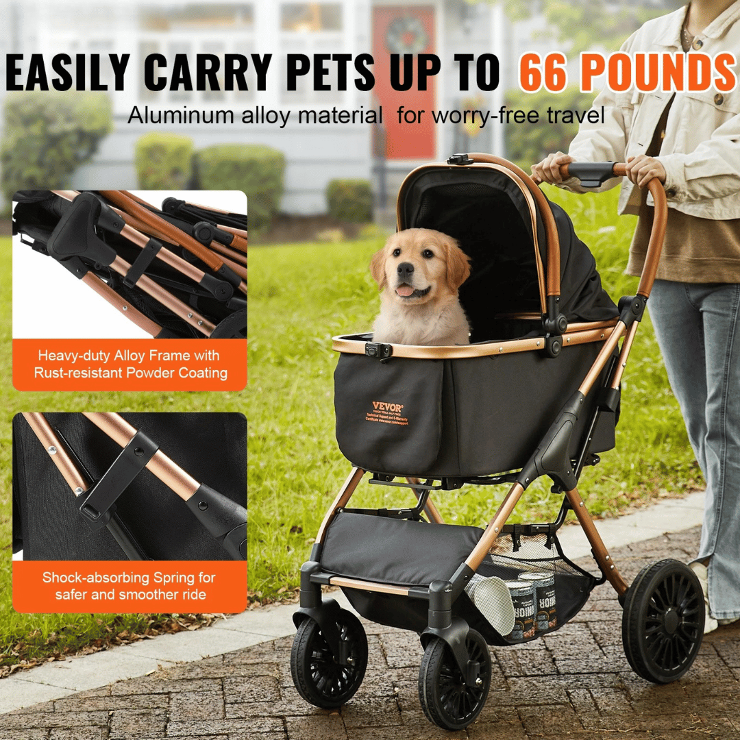 Carrito de Perro Plegable Fácil con Canasta Desmontable para Perros Pequeños