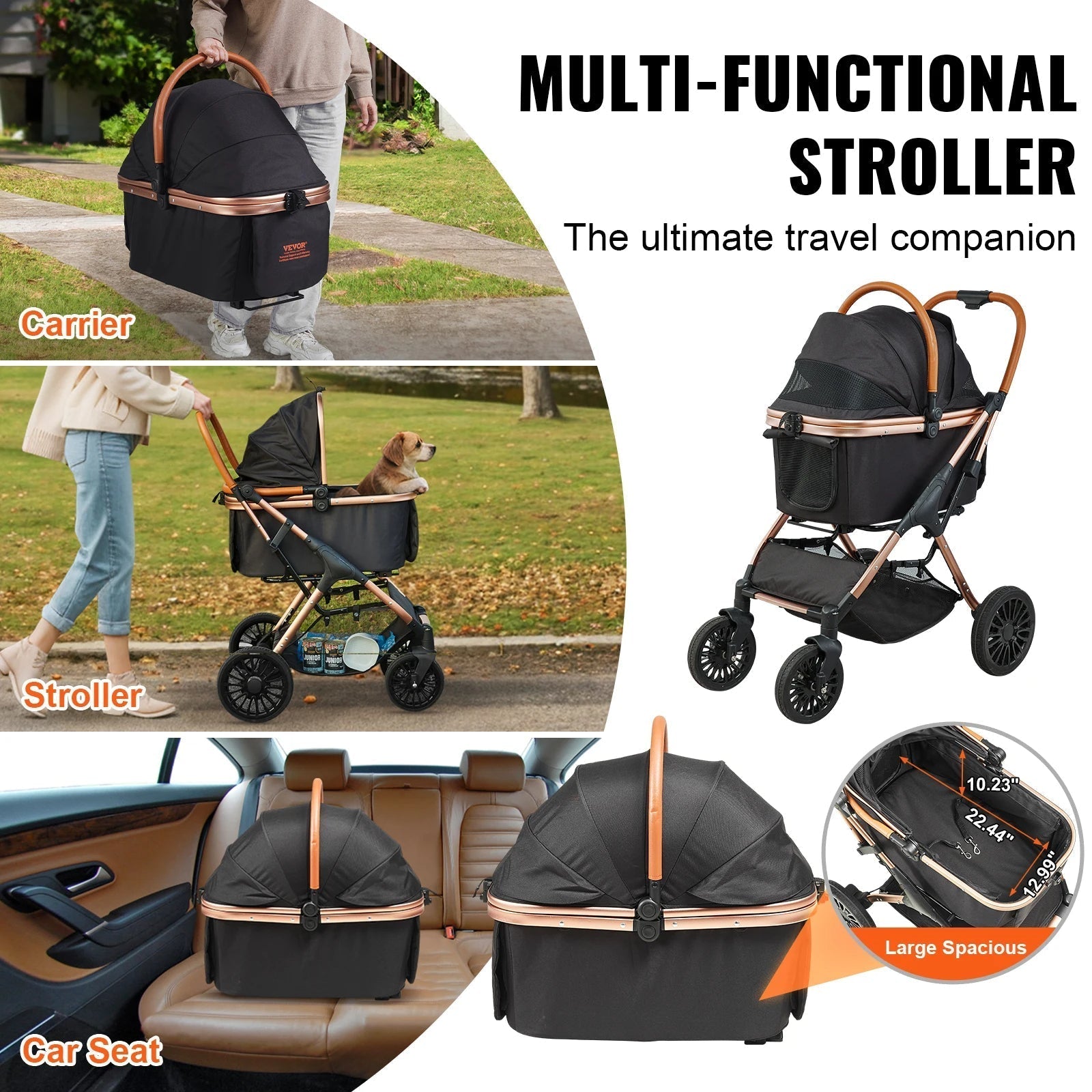 Carrito de Perro Plegable Fácil con Canasta Desmontable para Perros Pequeños
