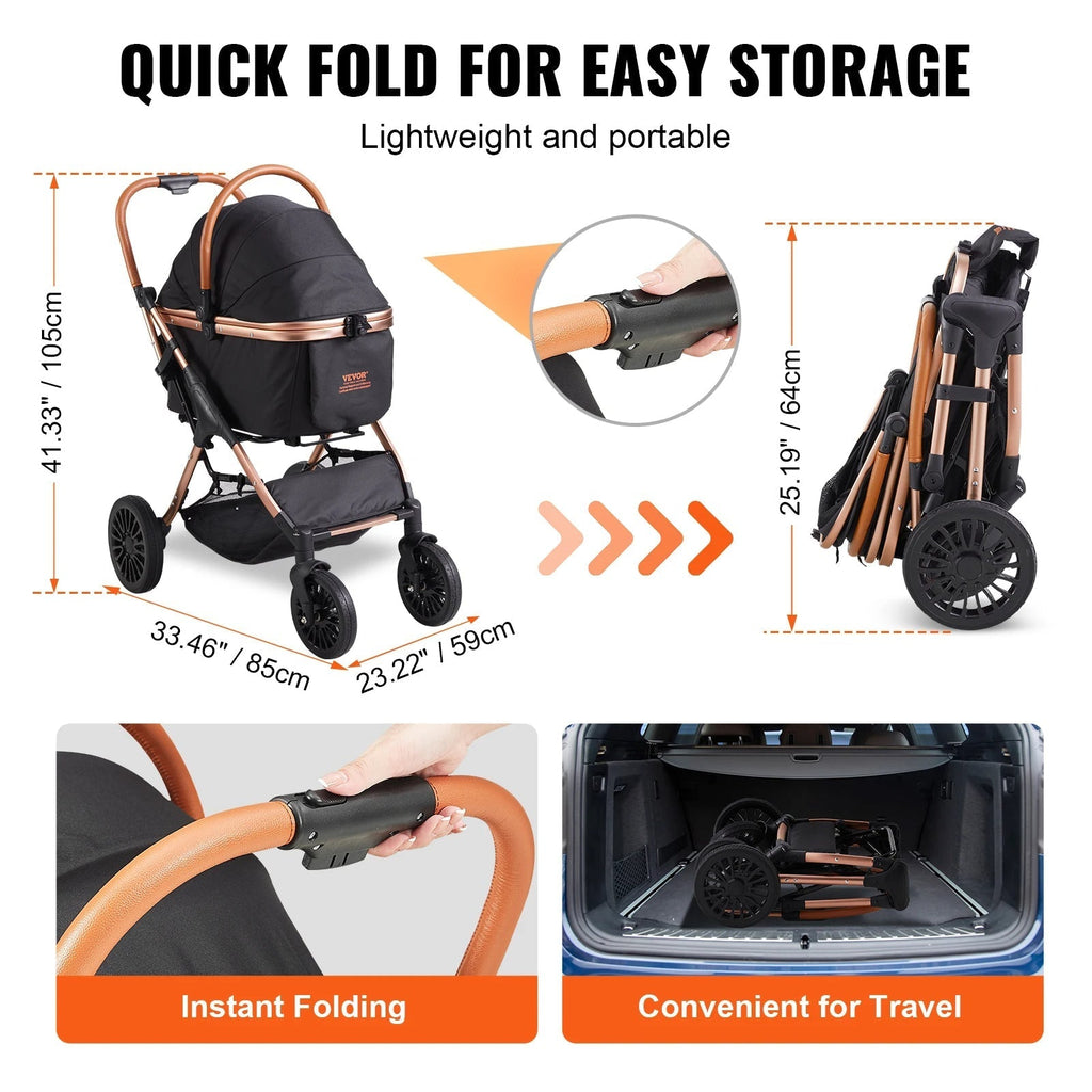 Carrito de Perro Plegable Fácil con Canasta Desmontable para Perros Pequeños