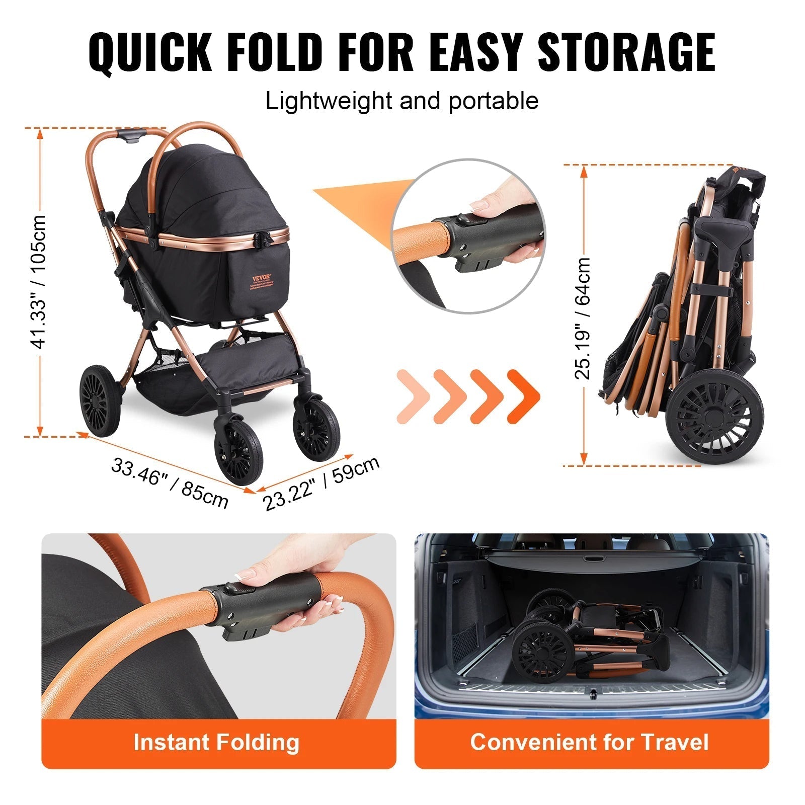Carrito de Perro Plegable Fácil con Canasta Desmontable para Perros Pequeños