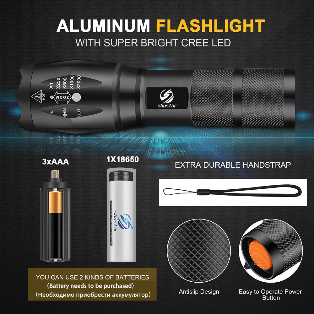 Linterna LED de alto rendimiento de 30,000-5,000 lúmenes, impermeable