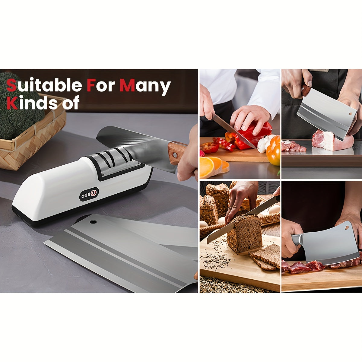 Afilador de Cuchillos Eléctrico - Afilador de Cocina con Función de Carga Automática y 2 Ajustes para un Corte Perfecto