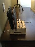 Estación de Carga Tekavo ChargeDock de Bambú | Cargador USB de 5 Puertos y Organizador | Para Smartphone, Tableta y Smartwatch | Incluye Juego de Cables
