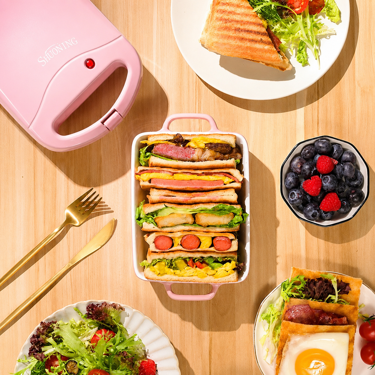 Compacto 2 en 1 Sandwichera y Tostadora Antiadherente