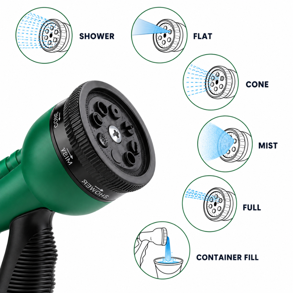 Manguera en espiral compacta con conexiones rápidas para riego de plantas