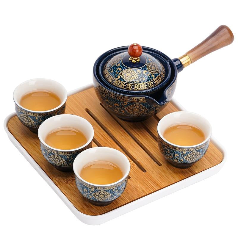 Juego de Tetera Japonesa de Cerámica Rotativa con Infusor