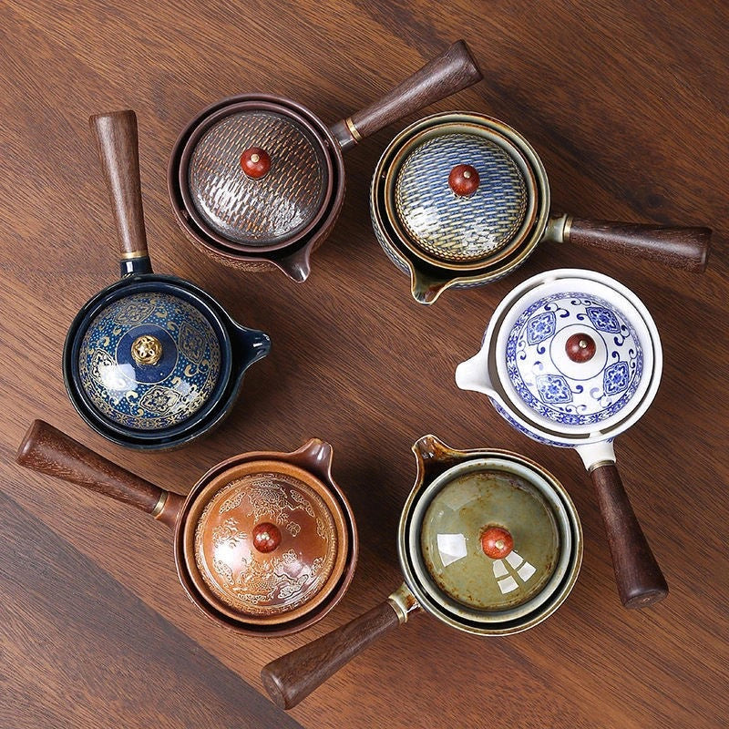 Juego de Tetera Japonesa de Cerámica Rotativa con Infusor