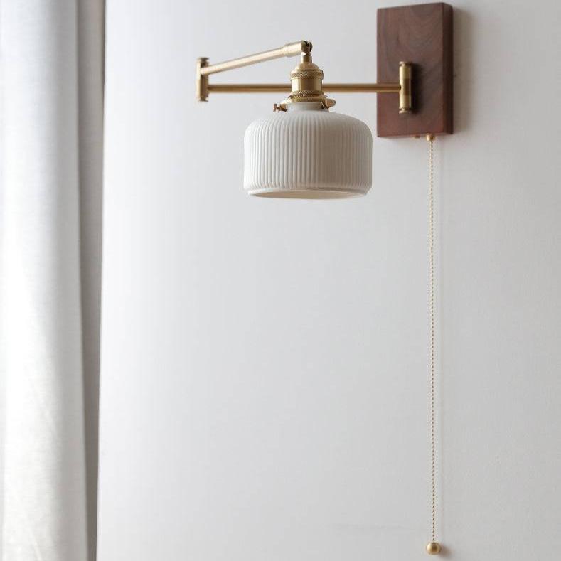Lámpara de Pared de Cerámica con Placa de Madera