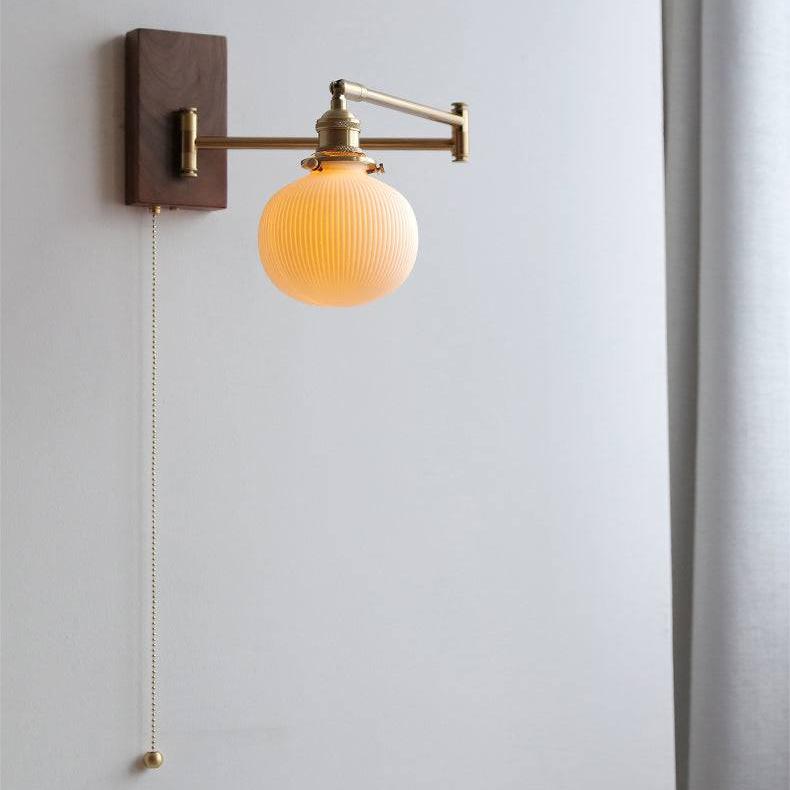 Lámpara de Pared de Cerámica con Placa de Madera