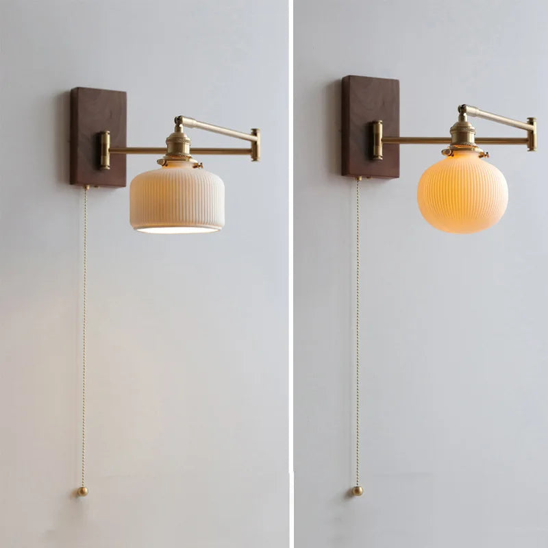 Lámpara de Pared de Cerámica con Placa de Madera
