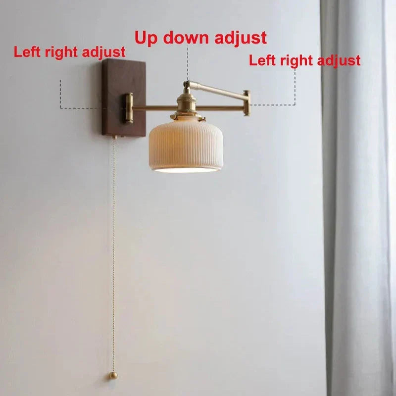 Lámpara de Pared de Cerámica con Placa de Madera