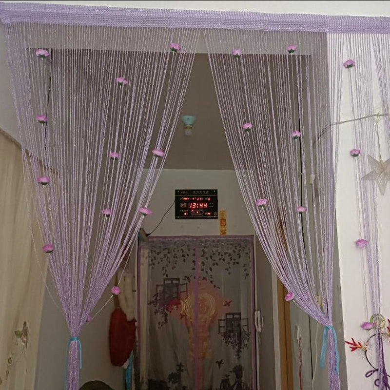 Cortina Elegante para Puerta con Hilo de Rosa - Decoración de Poliéster