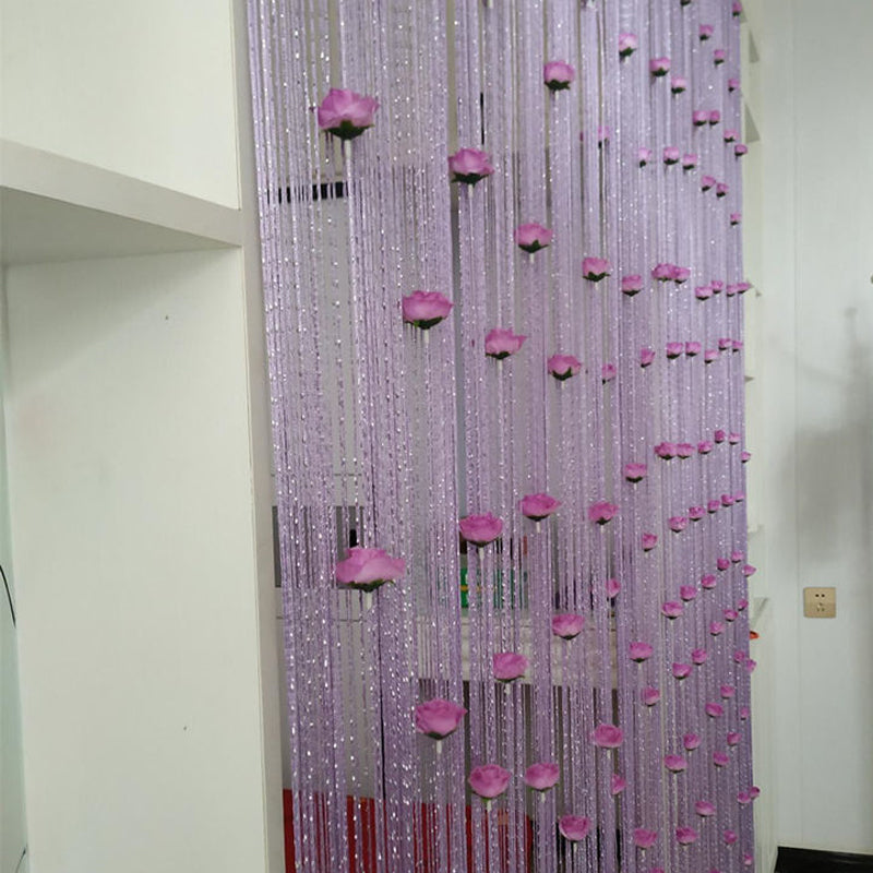 Cortina Elegante para Puerta con Hilo de Rosa - Decoración de Poliéster