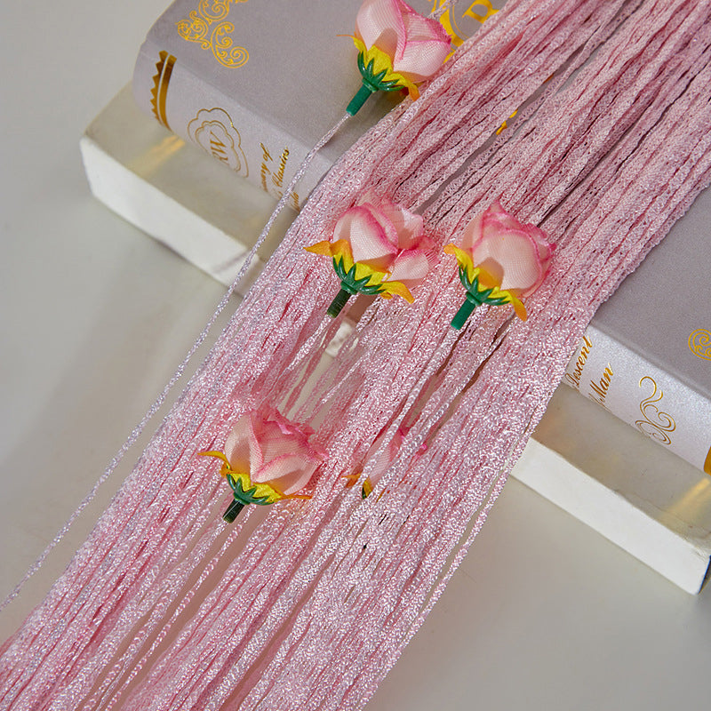Cortina Elegante para Puerta con Hilo de Rosa - Decoración de Poliéster