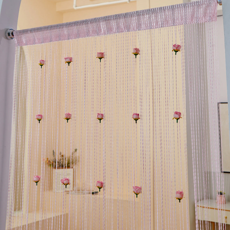 Cortina Elegante para Puerta con Hilo de Rosa - Decoración de Poliéster