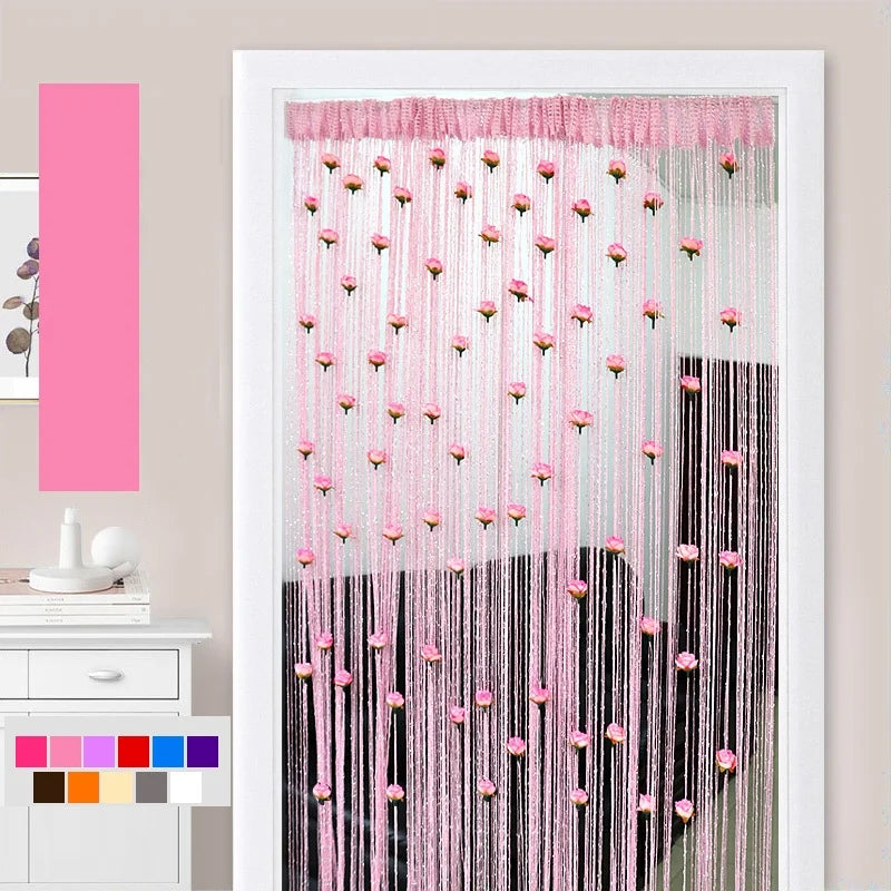 Cortina Elegante para Puerta con Hilo de Rosa - Decoración de Poliéster