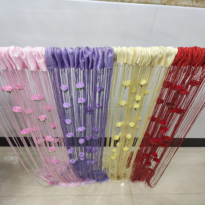 Cortina Elegante para Puerta con Hilo de Rosa - Decoración de Poliéster