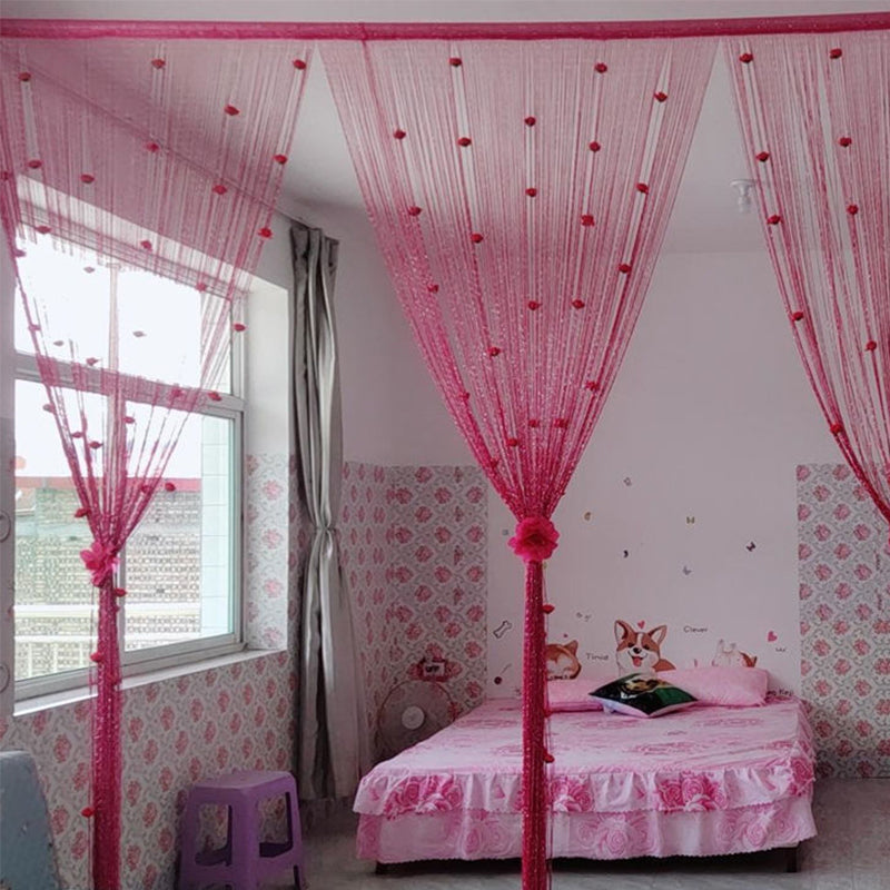 Cortina Elegante para Puerta con Hilo de Rosa - Decoración de Poliéster