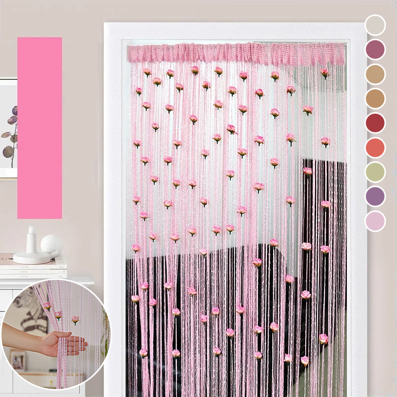 Cortina Elegante para Puerta con Hilo de Rosa - Decoración de Poliéster