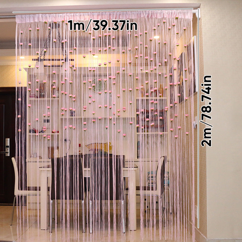 Cortina Elegante para Puerta con Hilo de Rosa - Decoración de Poliéster