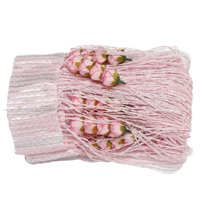 Cortina Elegante para Puerta con Hilo de Rosa - Decoración de Poliéster