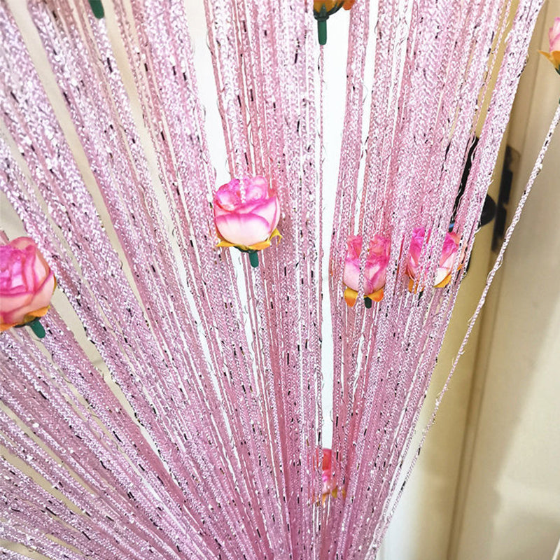 Cortina Elegante para Puerta con Hilo de Rosa - Decoración de Poliéster
