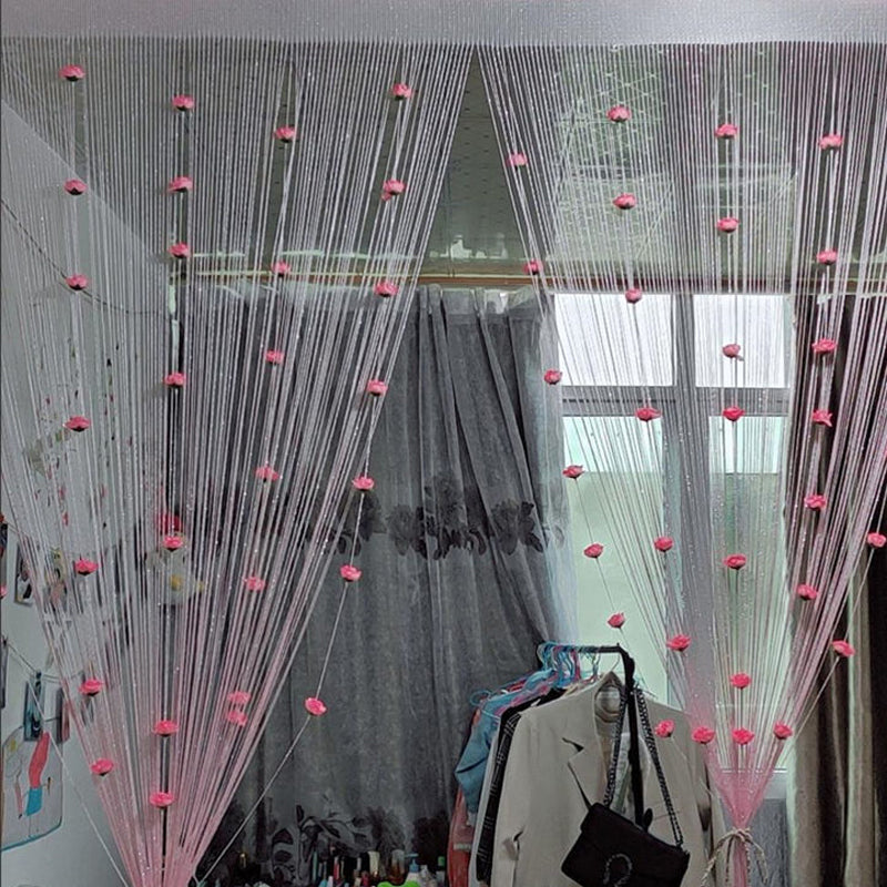 Cortina Elegante para Puerta con Hilo de Rosa - Decoración de Poliéster