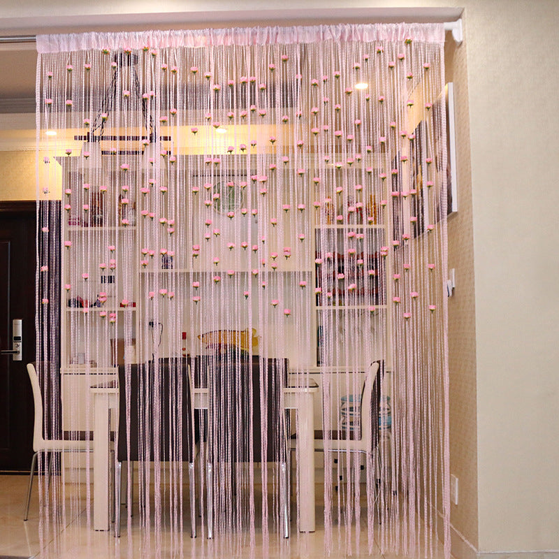 Cortina Elegante para Puerta con Hilo de Rosa - Decoración de Poliéster