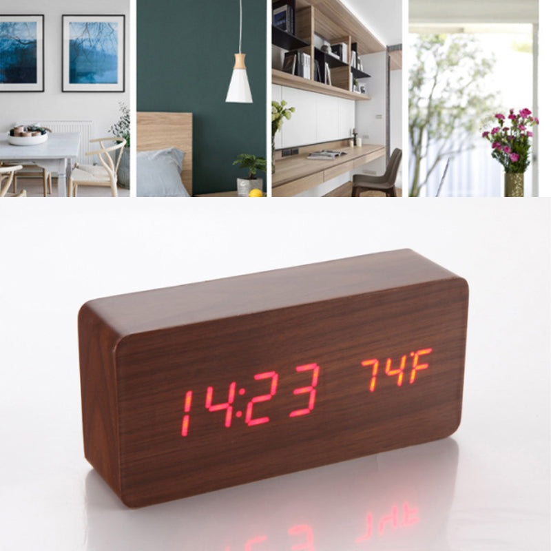 Reloj de Madera LED con Control de Voz y Control de Sonido