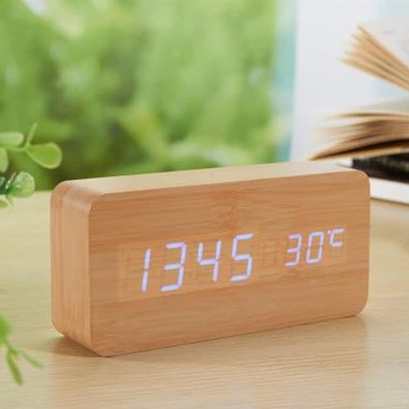 Reloj de Madera LED con Control de Voz y Control de Sonido