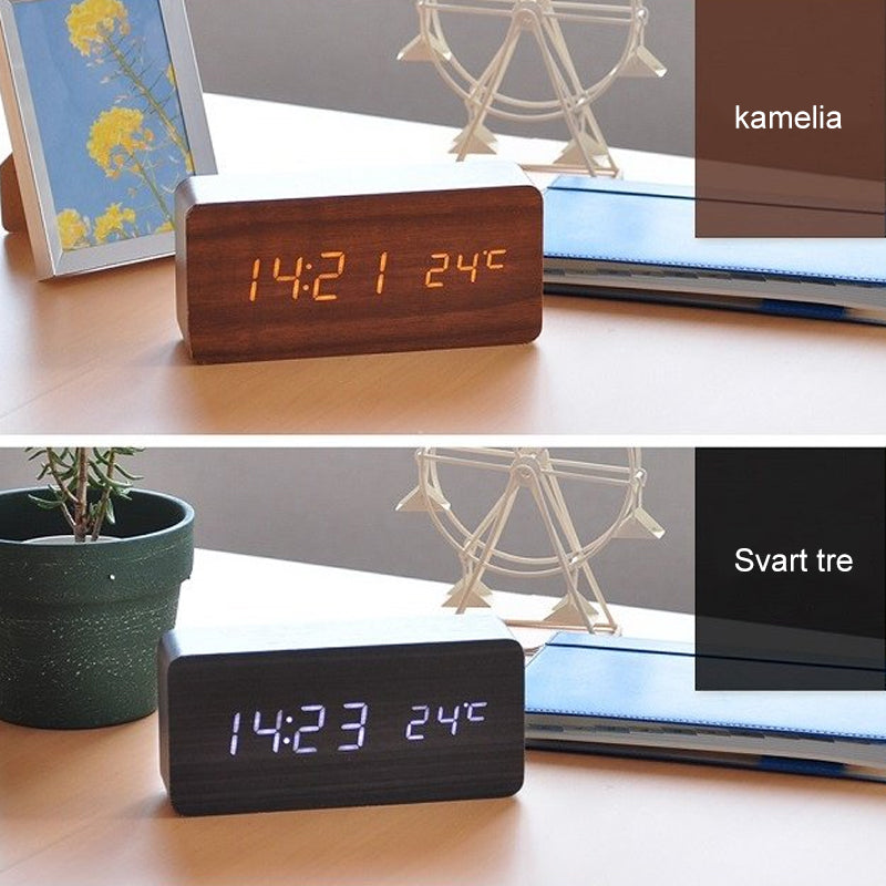 Reloj de Madera LED con Control de Voz y Control de Sonido