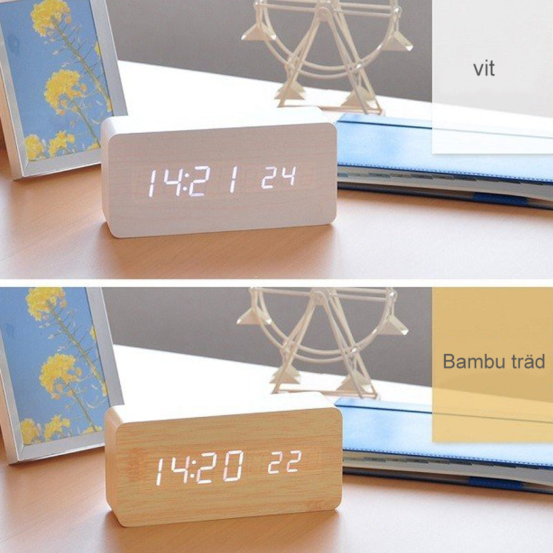 Reloj de Madera LED con Control de Voz y Control de Sonido