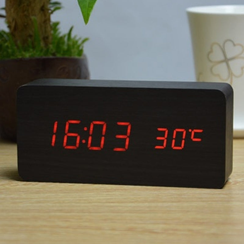 Reloj de Madera LED con Control de Voz y Control de Sonido