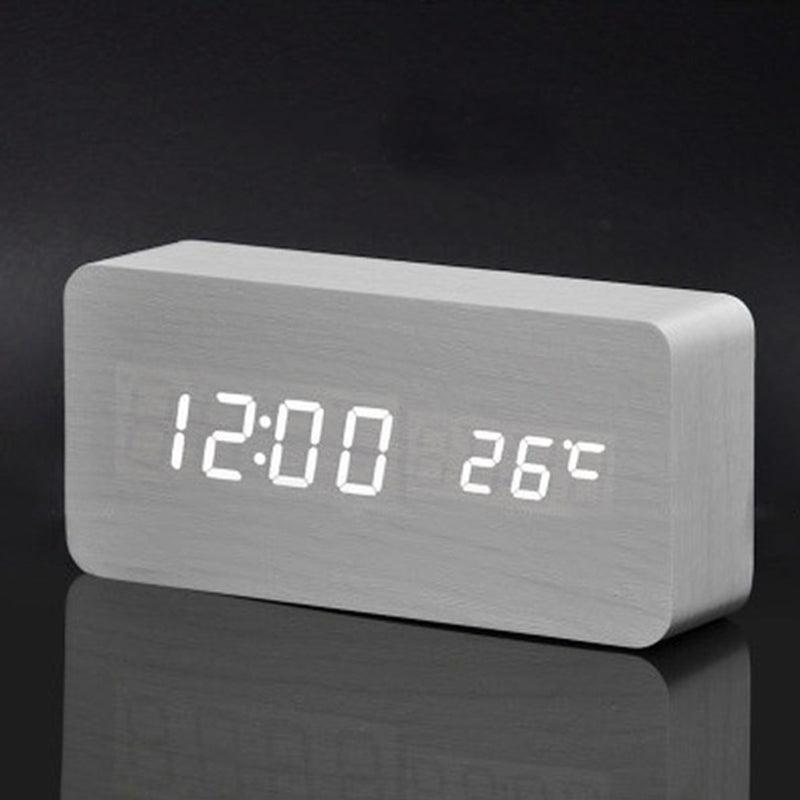 Reloj de Madera LED con Control de Voz y Control de Sonido