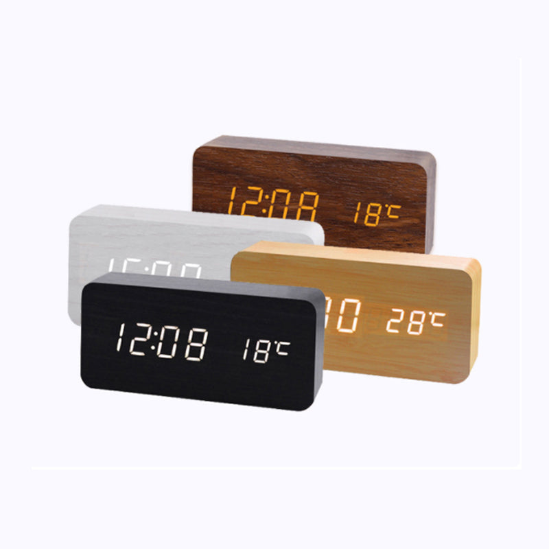 Reloj de Madera LED con Control de Voz y Control de Sonido