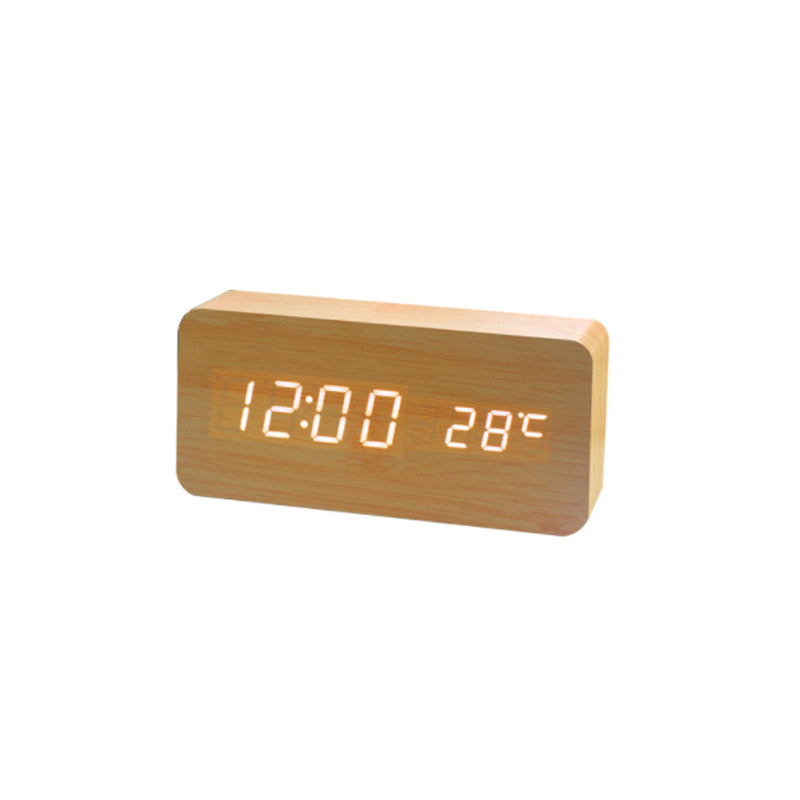 Reloj de Madera LED con Control de Voz y Control de Sonido